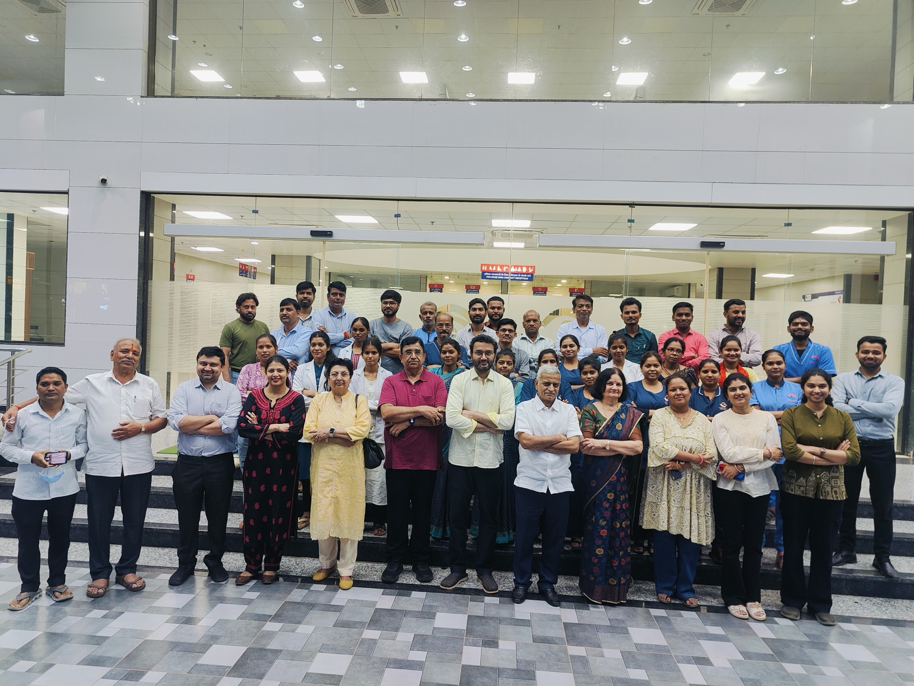 The Aurobindo Netralaya team at the hospital entrance