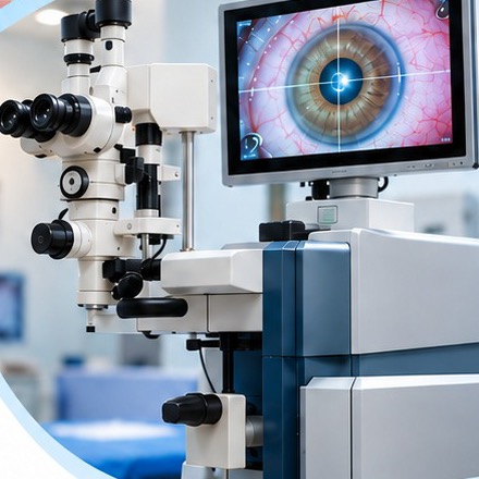 Modern ophthalmic surgical microscope used for cataract surgery
